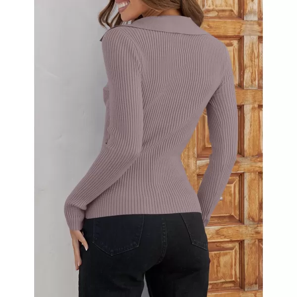 ZESICA Sweaters for Women 2024 Fall Long Sleeve V Neck Ribbed Knit Pullover Tops Casual Slim Fit Basic Tee ShirtsTaro