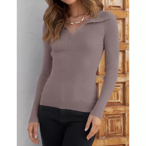 ZESICA Sweaters for Women 2024 Fall Long Sleeve V Neck Ribbed Knit Pullover Tops Casual Slim Fit Basic Tee ShirtsTaro