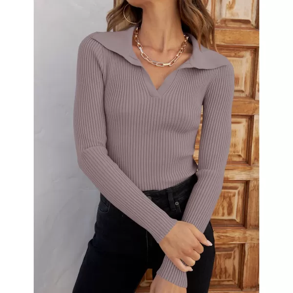 ZESICA Sweaters for Women 2024 Fall Long Sleeve V Neck Ribbed Knit Pullover Tops Casual Slim Fit Basic Tee ShirtsTaro
