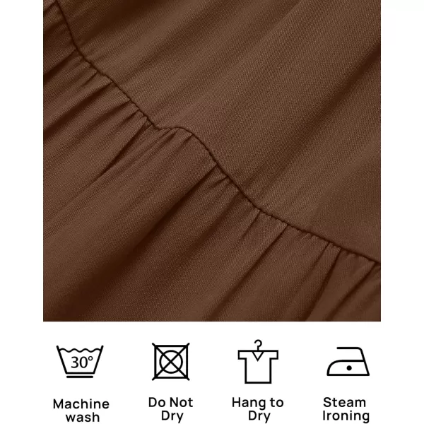 ZESICA Womens 2024 Boho Sexy Off Shoulder Long Sleeve Smocked High Waist Side Split Flowy A Line Tiered Long Maxi DressCoffee