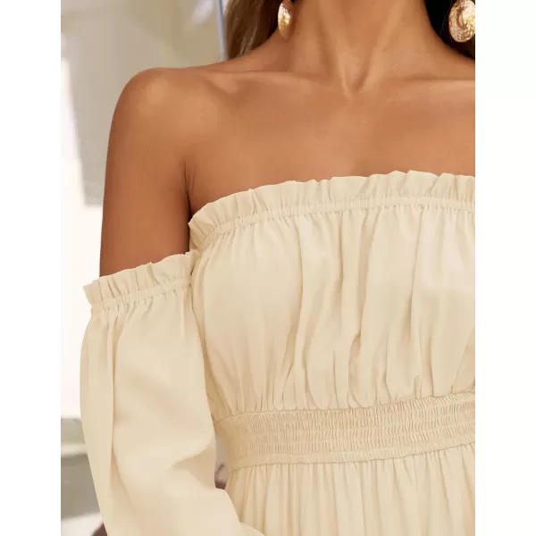 ZESICA Womens 2024 Boho Sexy Off Shoulder Long Sleeve Smocked High Waist Side Split Flowy A Line Tiered Long Maxi DressLight Yellow