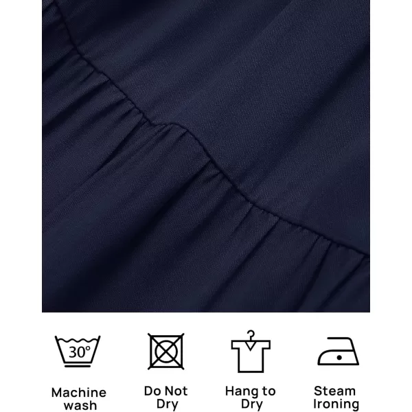 ZESICA Womens 2024 Boho Sexy Off Shoulder Long Sleeve Smocked High Waist Side Split Flowy A Line Tiered Long Maxi DressNavy