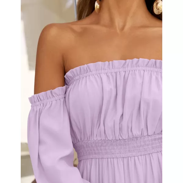 ZESICA Womens 2024 Boho Sexy Off Shoulder Long Sleeve Smocked High Waist Side Split Flowy A Line Tiered Long Maxi DressPurple