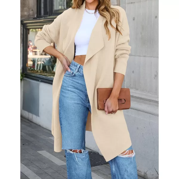 ZESICA Womens 2024 Casual Lapel Cardigan Long Sleeve Open Front Irregular Hem Soft Knitted Sweater Coat with PocketsBeige