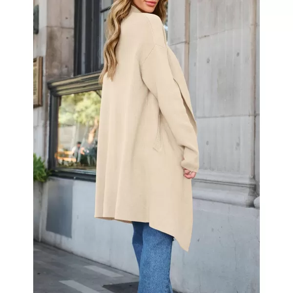 ZESICA Womens 2024 Casual Lapel Cardigan Long Sleeve Open Front Irregular Hem Soft Knitted Sweater Coat with PocketsBeige