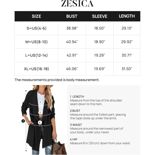 ZESICA Womens 2024 Casual Lapel Cardigan Long Sleeve Open Front Irregular Hem Soft Knitted Sweater Coat with PocketsBlack