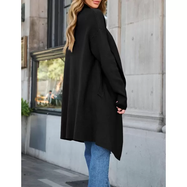 ZESICA Womens 2024 Casual Lapel Cardigan Long Sleeve Open Front Irregular Hem Soft Knitted Sweater Coat with PocketsBlack