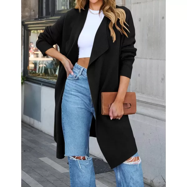 ZESICA Womens 2024 Casual Lapel Cardigan Long Sleeve Open Front Irregular Hem Soft Knitted Sweater Coat with PocketsBlack