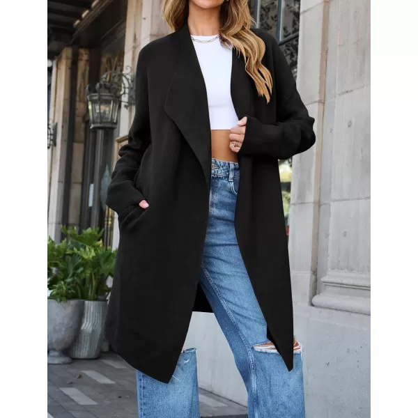 ZESICA Womens 2024 Casual Lapel Cardigan Long Sleeve Open Front Irregular Hem Soft Knitted Sweater Coat with PocketsBlack