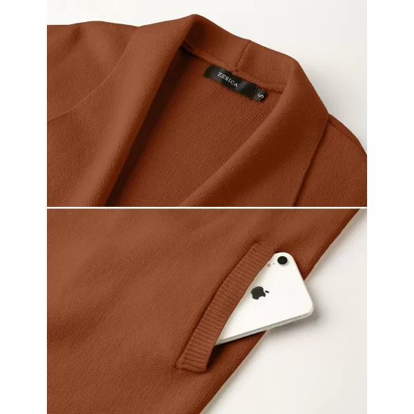 ZESICA Womens 2024 Casual Lapel Cardigan Long Sleeve Open Front Irregular Hem Soft Knitted Sweater Coat with PocketsCaramel