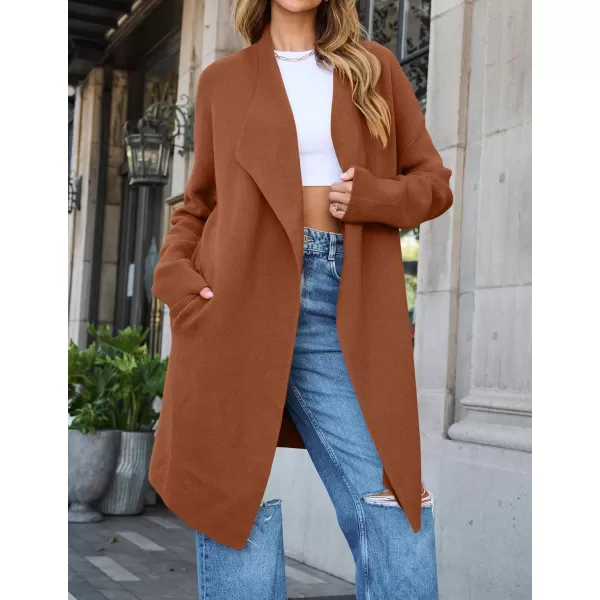 ZESICA Womens 2024 Casual Lapel Cardigan Long Sleeve Open Front Irregular Hem Soft Knitted Sweater Coat with PocketsCaramel
