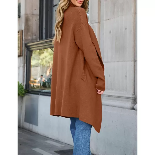 ZESICA Womens 2024 Casual Lapel Cardigan Long Sleeve Open Front Irregular Hem Soft Knitted Sweater Coat with PocketsCaramel