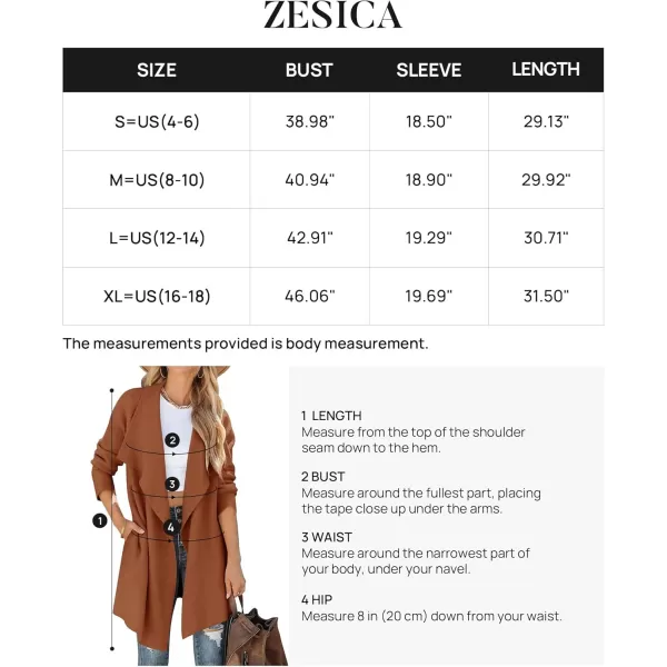 ZESICA Womens 2024 Casual Lapel Cardigan Long Sleeve Open Front Irregular Hem Soft Knitted Sweater Coat with PocketsCaramel