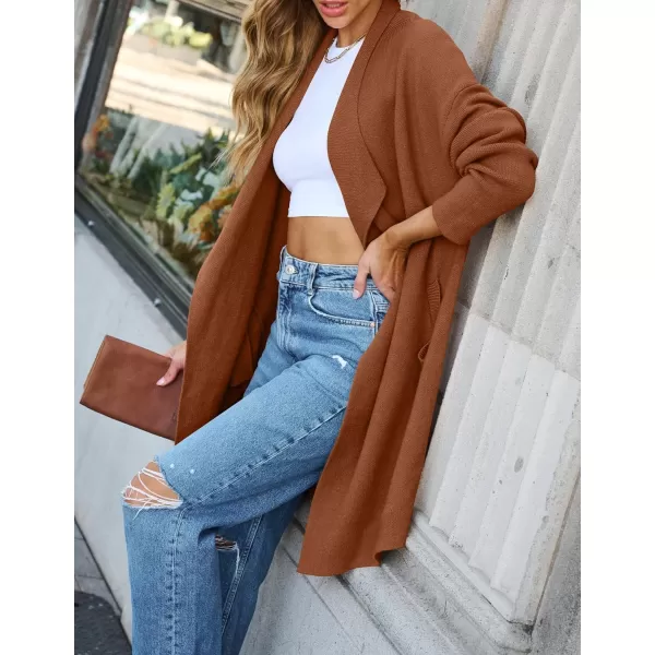 ZESICA Womens 2024 Casual Lapel Cardigan Long Sleeve Open Front Irregular Hem Soft Knitted Sweater Coat with PocketsCaramel
