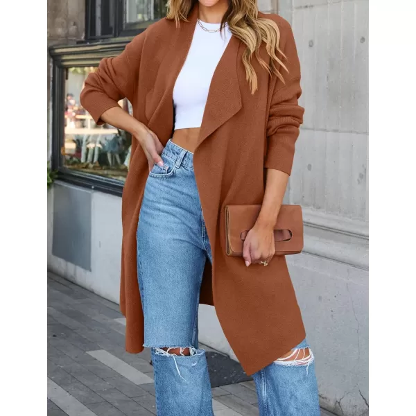 ZESICA Womens 2024 Casual Lapel Cardigan Long Sleeve Open Front Irregular Hem Soft Knitted Sweater Coat with PocketsCaramel