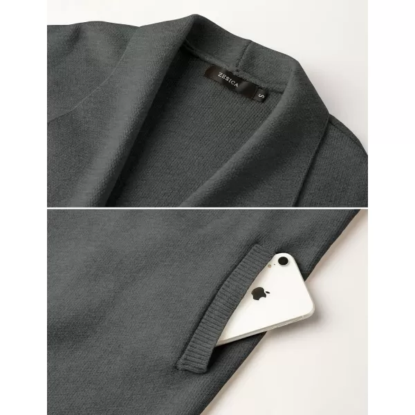 ZESICA Womens 2024 Casual Lapel Cardigan Long Sleeve Open Front Irregular Hem Soft Knitted Sweater Coat with PocketsDarkgrey