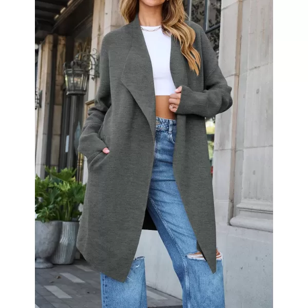 ZESICA Womens 2024 Casual Lapel Cardigan Long Sleeve Open Front Irregular Hem Soft Knitted Sweater Coat with PocketsDarkgrey