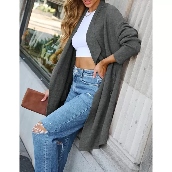ZESICA Womens 2024 Casual Lapel Cardigan Long Sleeve Open Front Irregular Hem Soft Knitted Sweater Coat with PocketsDarkgrey