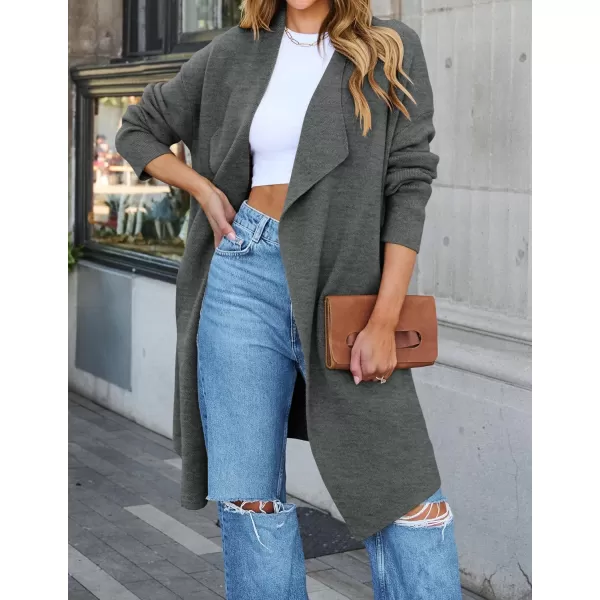 ZESICA Womens 2024 Casual Lapel Cardigan Long Sleeve Open Front Irregular Hem Soft Knitted Sweater Coat with PocketsDarkgrey
