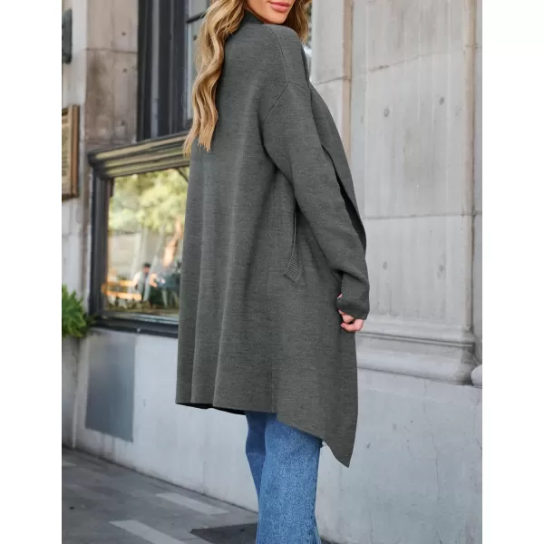 ZESICA Womens 2024 Casual Lapel Cardigan Long Sleeve Open Front Irregular Hem Soft Knitted Sweater Coat with PocketsDarkgrey