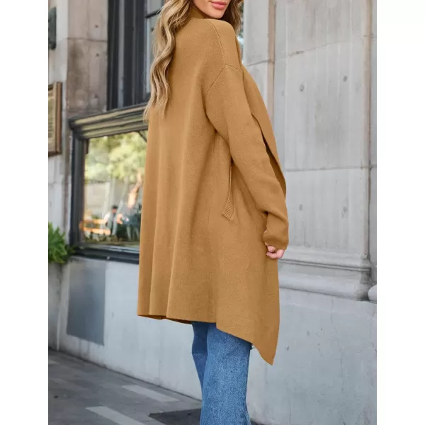 ZESICA Womens 2024 Casual Lapel Cardigan Long Sleeve Open Front Irregular Hem Soft Knitted Sweater Coat with PocketsKhaki