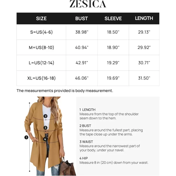 ZESICA Womens 2024 Casual Lapel Cardigan Long Sleeve Open Front Irregular Hem Soft Knitted Sweater Coat with PocketsKhaki