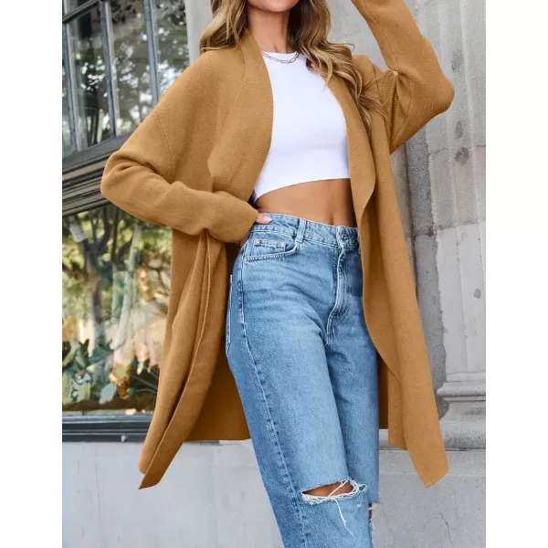 ZESICA Womens 2024 Casual Lapel Cardigan Long Sleeve Open Front Irregular Hem Soft Knitted Sweater Coat with PocketsKhaki