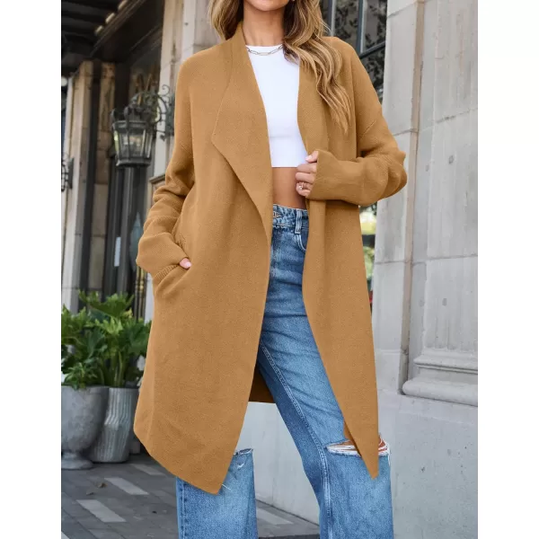 ZESICA Womens 2024 Casual Lapel Cardigan Long Sleeve Open Front Irregular Hem Soft Knitted Sweater Coat with PocketsKhaki