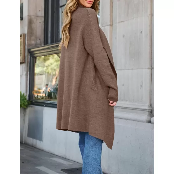 ZESICA Womens 2024 Casual Lapel Cardigan Long Sleeve Open Front Irregular Hem Soft Knitted Sweater Coat with PocketsMocha