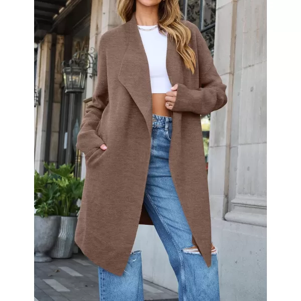 ZESICA Womens 2024 Casual Lapel Cardigan Long Sleeve Open Front Irregular Hem Soft Knitted Sweater Coat with PocketsMocha