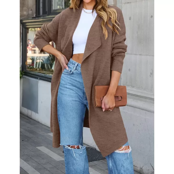 ZESICA Womens 2024 Casual Lapel Cardigan Long Sleeve Open Front Irregular Hem Soft Knitted Sweater Coat with PocketsMocha