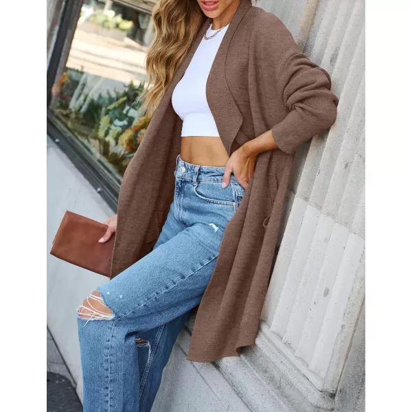 ZESICA Womens 2024 Casual Lapel Cardigan Long Sleeve Open Front Irregular Hem Soft Knitted Sweater Coat with PocketsMocha