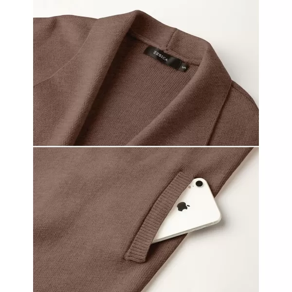ZESICA Womens 2024 Casual Lapel Cardigan Long Sleeve Open Front Irregular Hem Soft Knitted Sweater Coat with PocketsMocha
