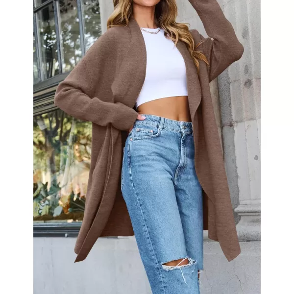 ZESICA Womens 2024 Casual Lapel Cardigan Long Sleeve Open Front Irregular Hem Soft Knitted Sweater Coat with PocketsMocha