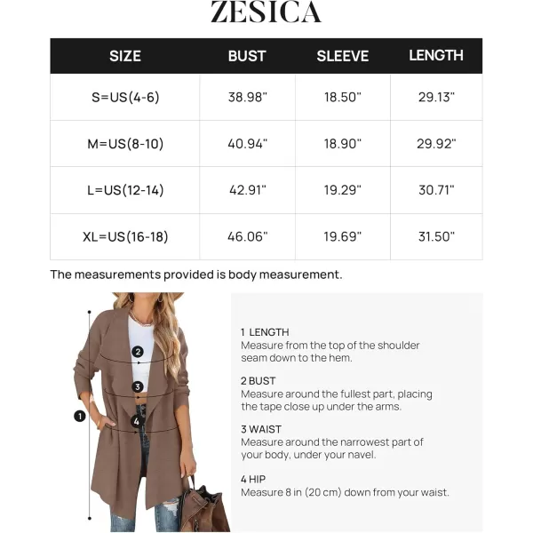 ZESICA Womens 2024 Casual Lapel Cardigan Long Sleeve Open Front Irregular Hem Soft Knitted Sweater Coat with PocketsMocha