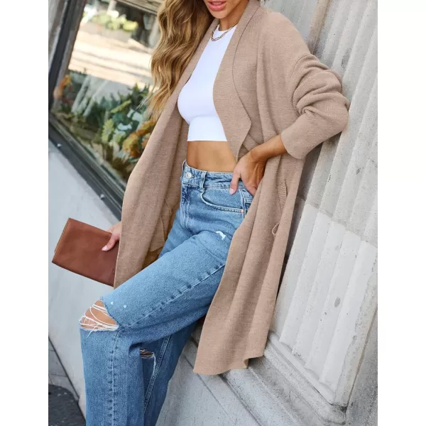 ZESICA Womens 2024 Casual Lapel Cardigan Long Sleeve Open Front Irregular Hem Soft Knitted Sweater Coat with PocketsOats