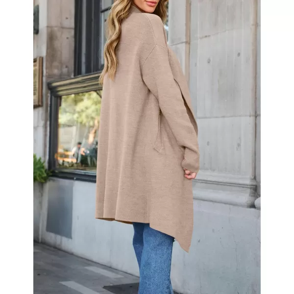 ZESICA Womens 2024 Casual Lapel Cardigan Long Sleeve Open Front Irregular Hem Soft Knitted Sweater Coat with PocketsOats