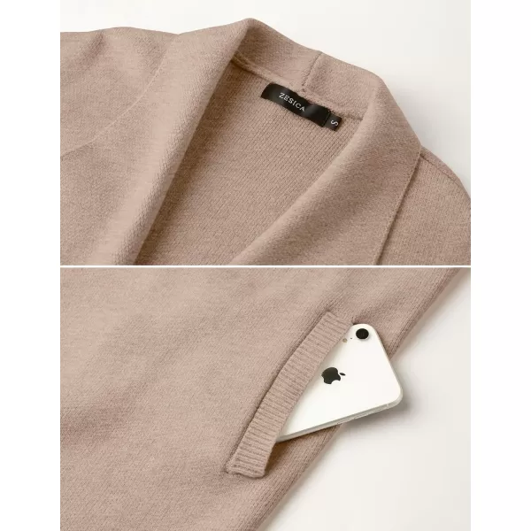 ZESICA Womens 2024 Casual Lapel Cardigan Long Sleeve Open Front Irregular Hem Soft Knitted Sweater Coat with PocketsOats