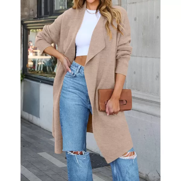 ZESICA Womens 2024 Casual Lapel Cardigan Long Sleeve Open Front Irregular Hem Soft Knitted Sweater Coat with PocketsOats