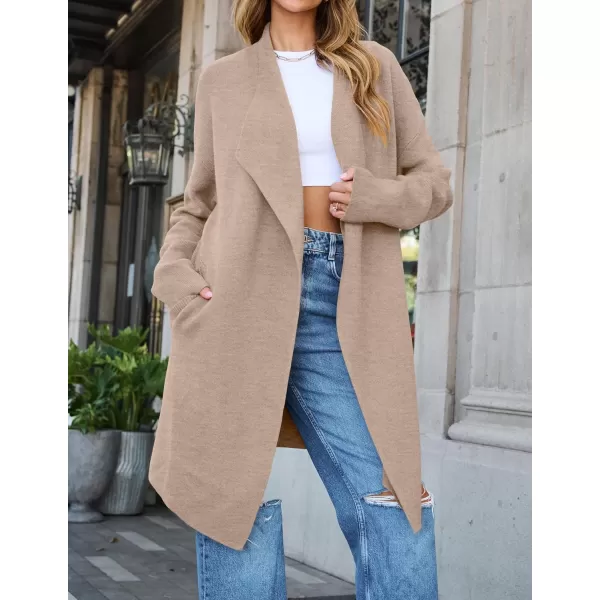ZESICA Womens 2024 Casual Lapel Cardigan Long Sleeve Open Front Irregular Hem Soft Knitted Sweater Coat with PocketsOats