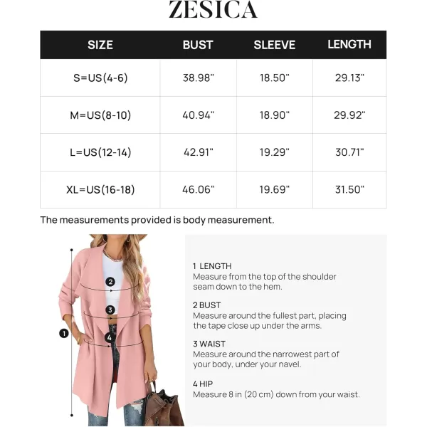 ZESICA Womens 2024 Casual Lapel Cardigan Long Sleeve Open Front Irregular Hem Soft Knitted Sweater Coat with PocketsPink