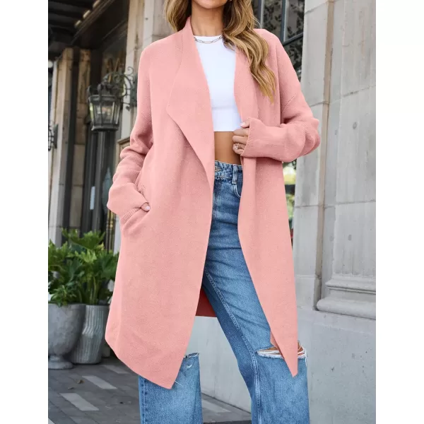 ZESICA Womens 2024 Casual Lapel Cardigan Long Sleeve Open Front Irregular Hem Soft Knitted Sweater Coat with PocketsPink