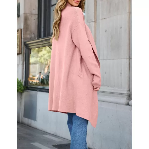 ZESICA Womens 2024 Casual Lapel Cardigan Long Sleeve Open Front Irregular Hem Soft Knitted Sweater Coat with PocketsPink