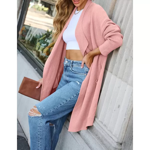 ZESICA Womens 2024 Casual Lapel Cardigan Long Sleeve Open Front Irregular Hem Soft Knitted Sweater Coat with PocketsPink