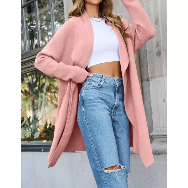 ZESICA Womens 2024 Casual Lapel Cardigan Long Sleeve Open Front Irregular Hem Soft Knitted Sweater Coat with PocketsPink