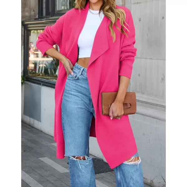 ZESICA Womens 2024 Casual Lapel Cardigan Long Sleeve Open Front Irregular Hem Soft Knitted Sweater Coat with PocketsRose