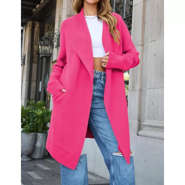ZESICA Womens 2024 Casual Lapel Cardigan Long Sleeve Open Front Irregular Hem Soft Knitted Sweater Coat with PocketsRose