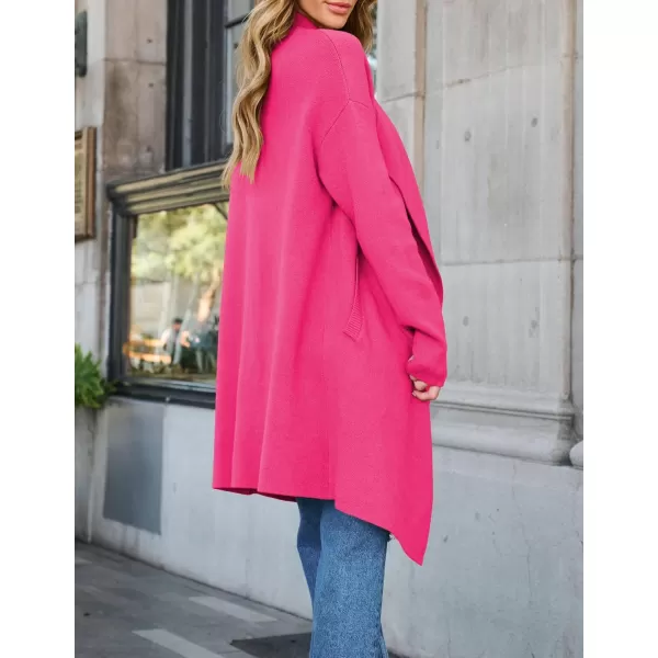 ZESICA Womens 2024 Casual Lapel Cardigan Long Sleeve Open Front Irregular Hem Soft Knitted Sweater Coat with PocketsRose