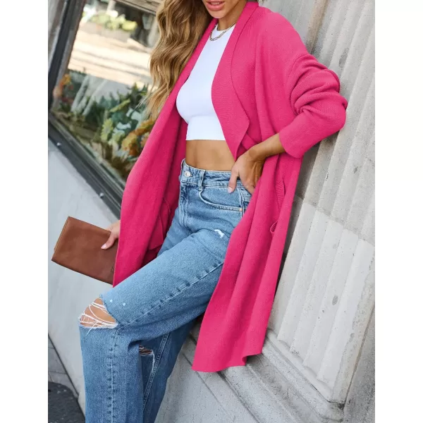 ZESICA Womens 2024 Casual Lapel Cardigan Long Sleeve Open Front Irregular Hem Soft Knitted Sweater Coat with PocketsRose