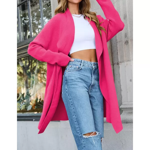 ZESICA Womens 2024 Casual Lapel Cardigan Long Sleeve Open Front Irregular Hem Soft Knitted Sweater Coat with PocketsRose